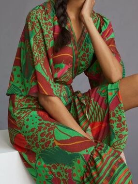 Farm Rio Vibrant Green & Red Printed Maxi Dress